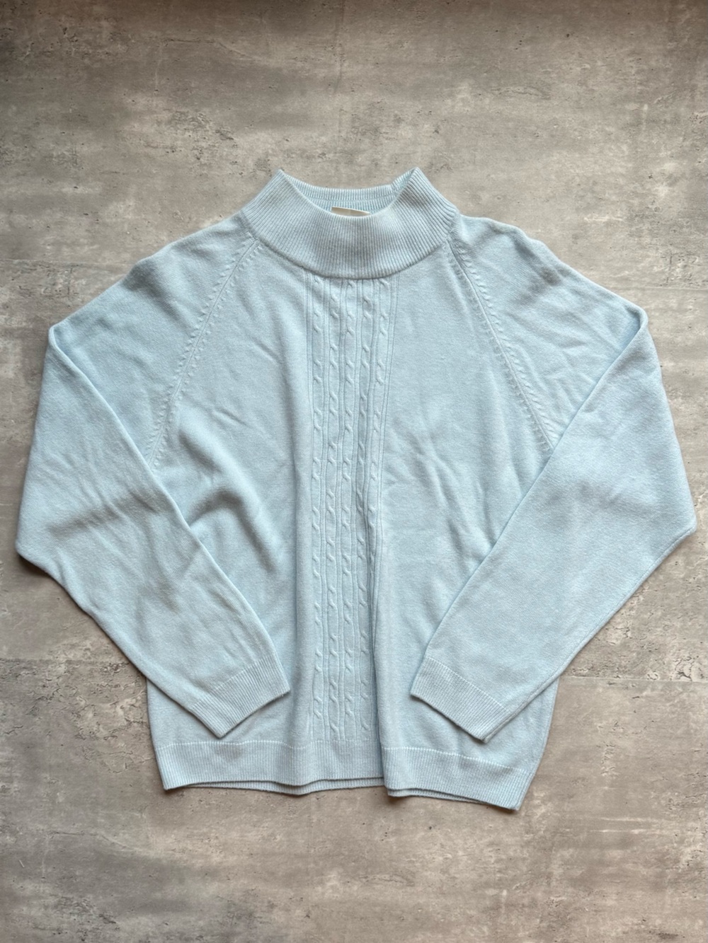 Vintage Pale Blue Cable-Front Crewneck Sweater